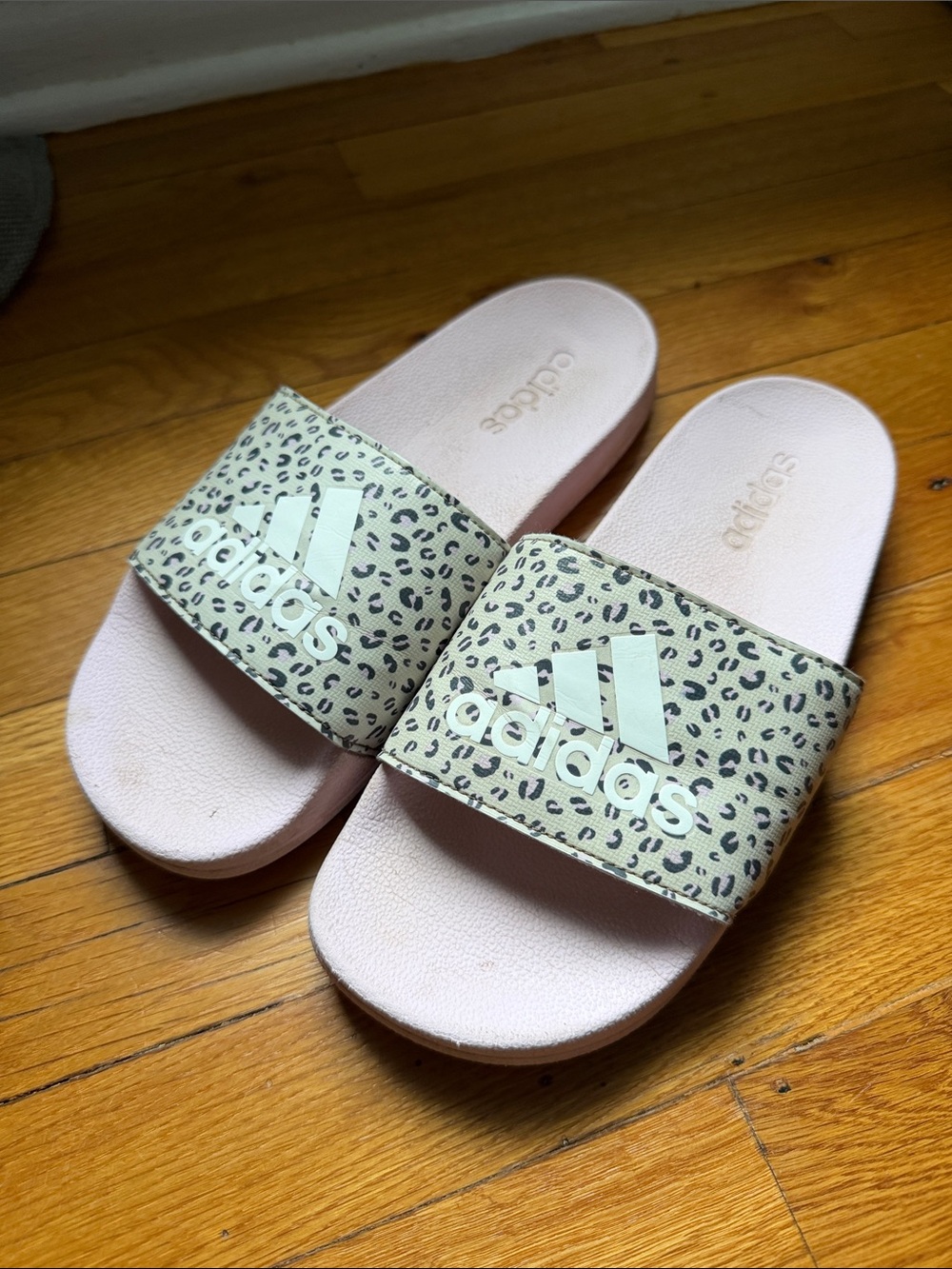 adidas Pink Slides with Leopard-Print Strap